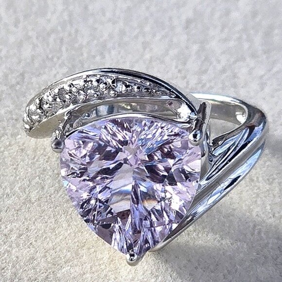 925 Sterling Silver Ring with Natural Pink Amethyst Gem & CZ - Picture 3 of 12